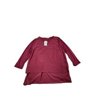 Michael Kors Blouse Women's Medium Burgundy 3/4 Sleeve Layered